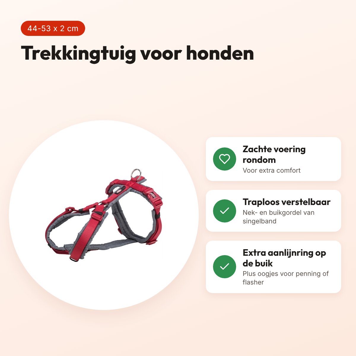 Trixie hondentuig Premium Trekking rood 44-53 cm – gevoerd – voordelen