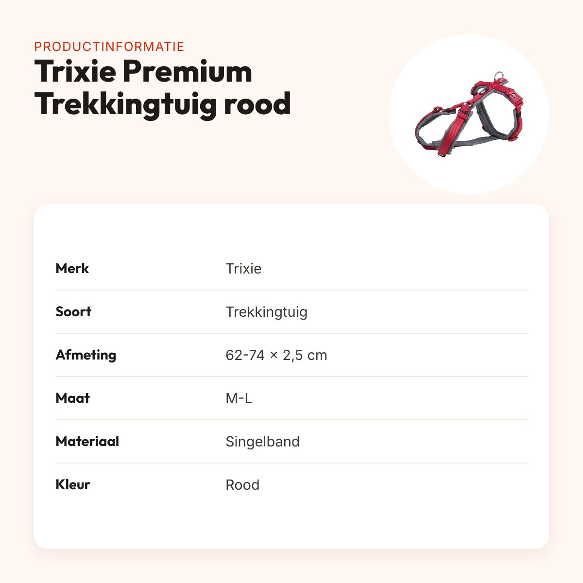 Trixie hondentuig Premium Trekking rood 62-74 cm – gevoerd – productinformatie