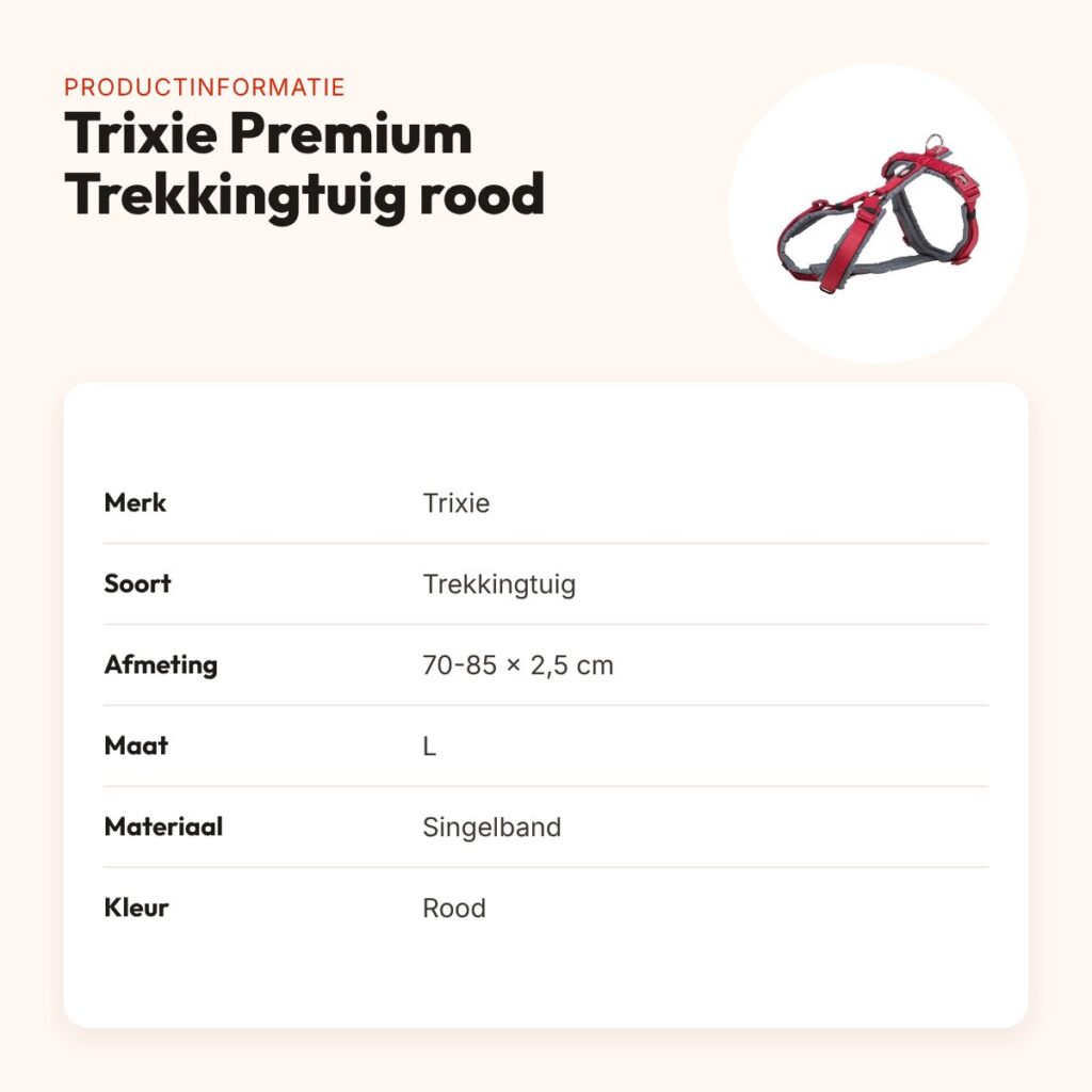 Trixie hondentuig Premium Trekking rood 70-85 cm – gevoerd – productinformatie