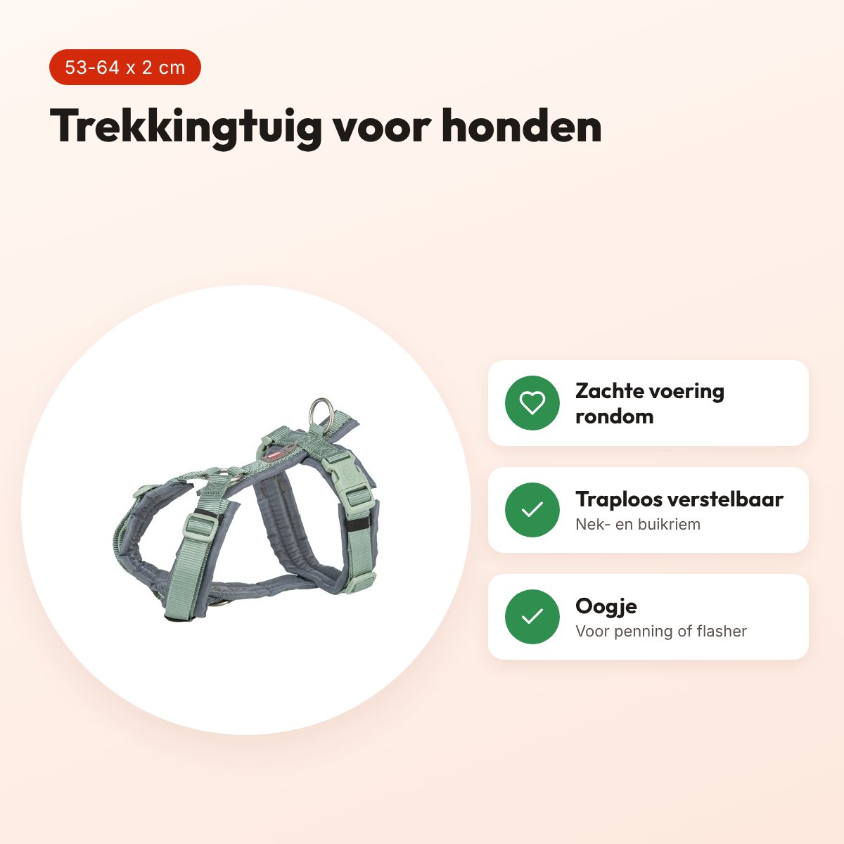 Trixie hondentuig Premium Trekking salie groen/grafiet grijs 53-64 cm – voordelen