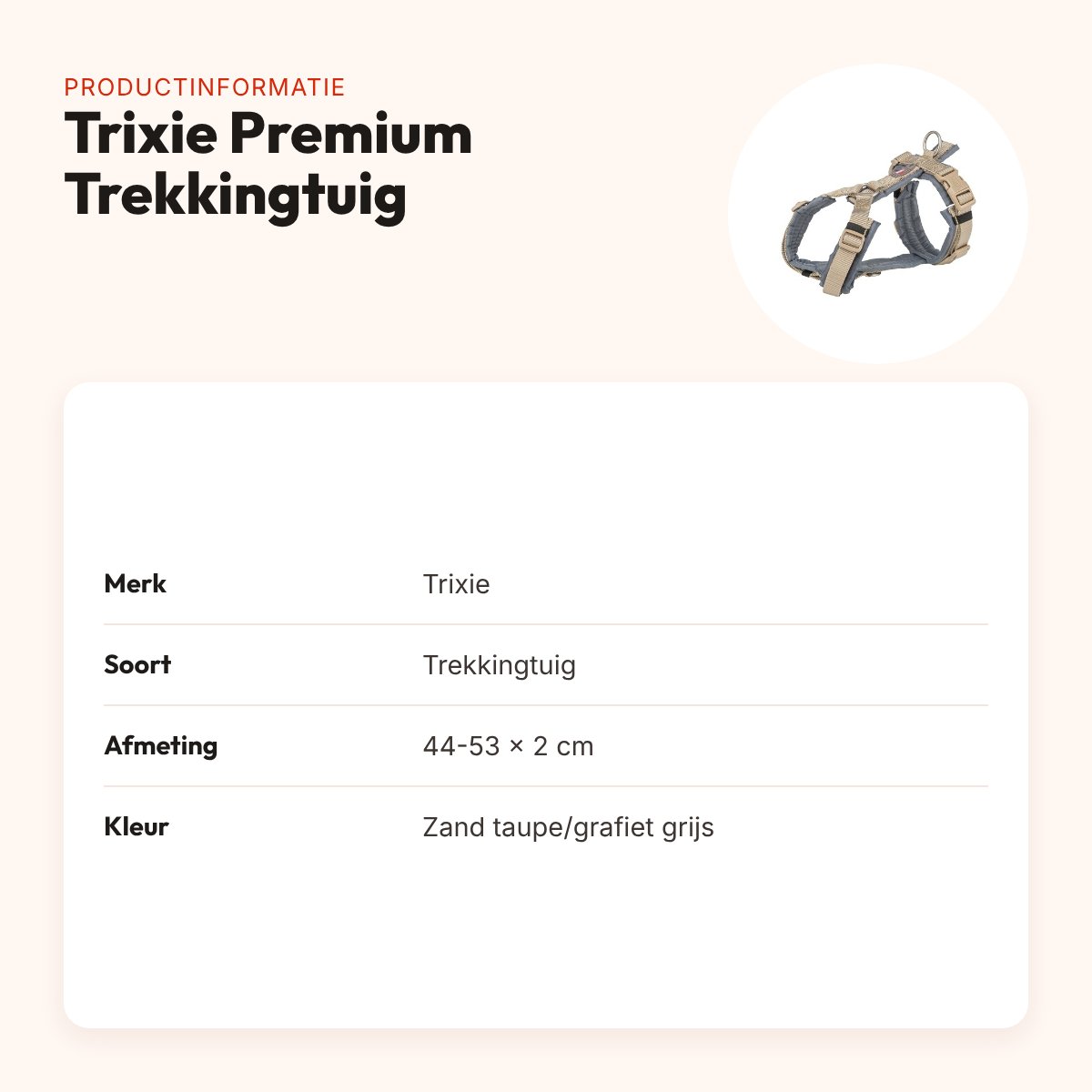 Trixie hondentuig Premium Trekking zand taupe/grafiet grijs 44-53 cm – productinformatie