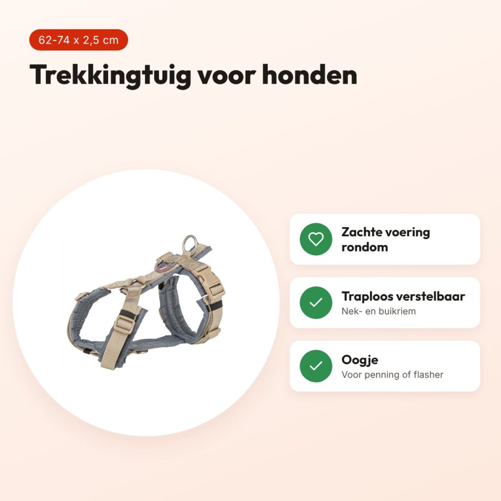 Trixie hondentuig Premium Trekking zand taupe/grafiet grijs 62-74 cm – voordelen