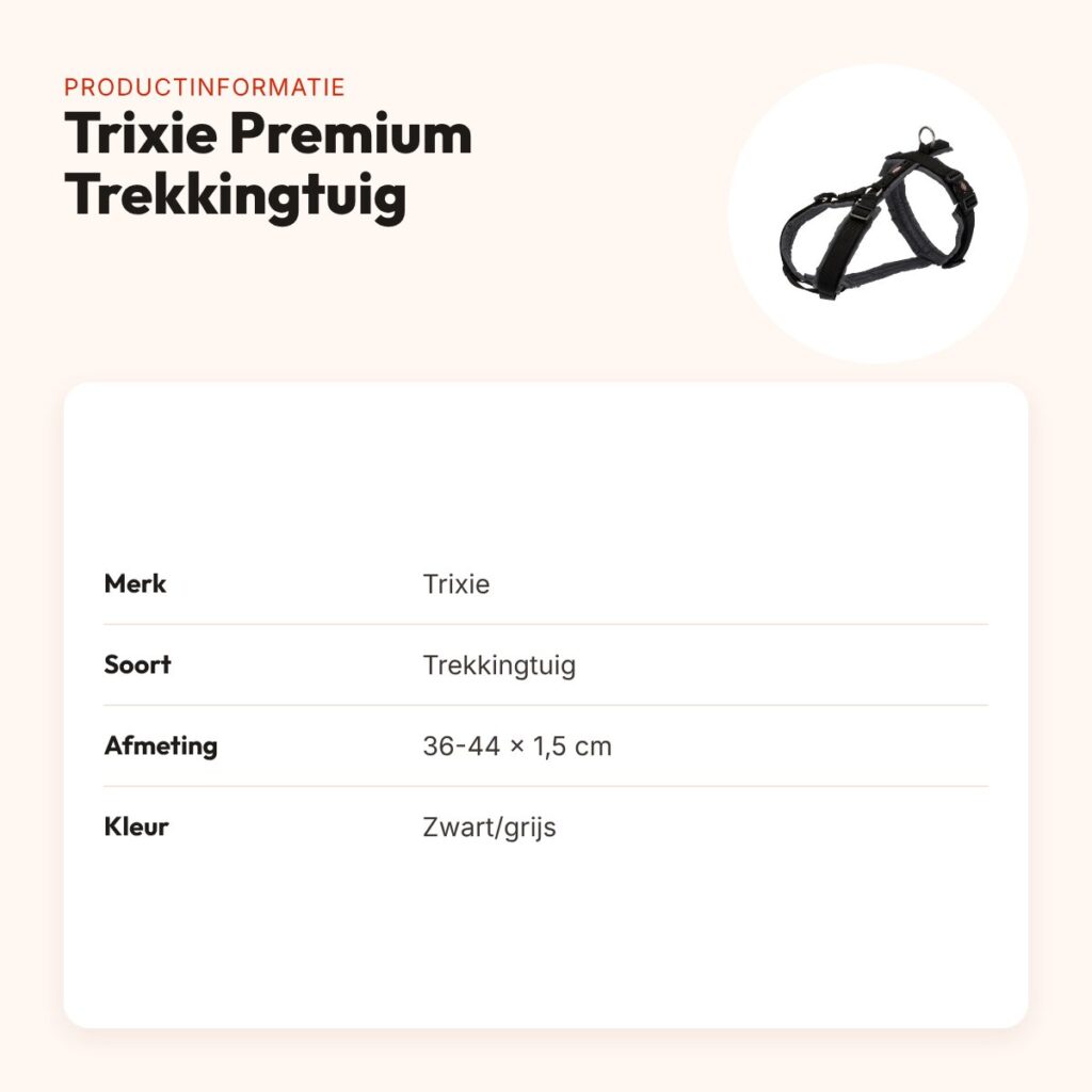 Trixie hondentuig Premium Trekking zwart/grijs 36-44 cm – gevoerd – productinformatie