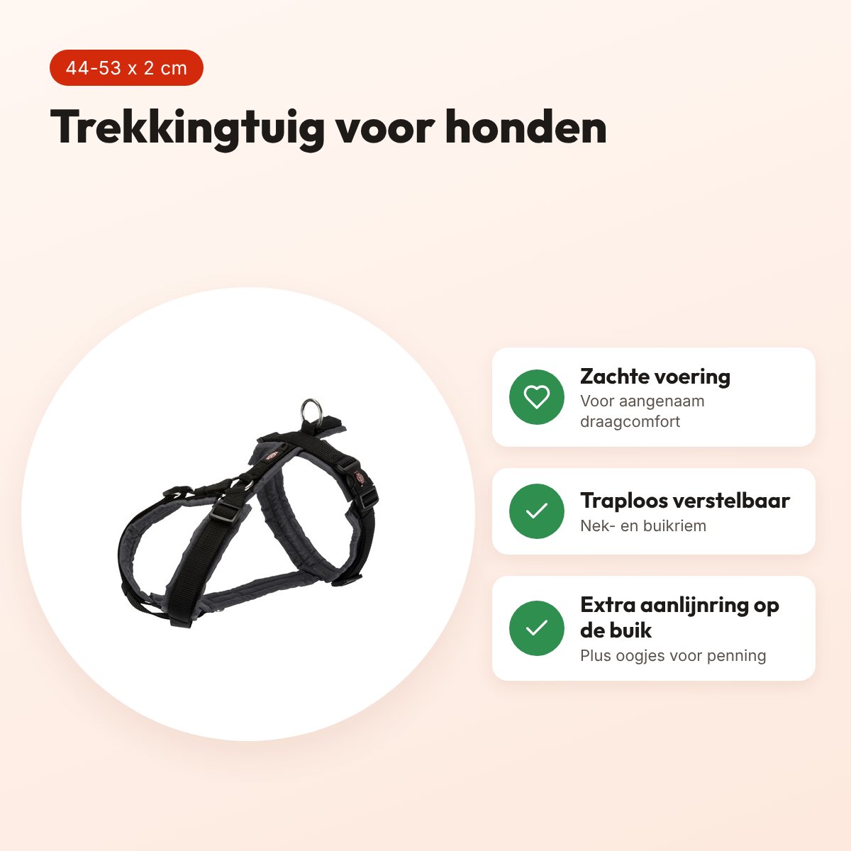 Trixie hondentuig Premium Trekking zwart/grijs 44-53 cm – gevoerd – voordelen