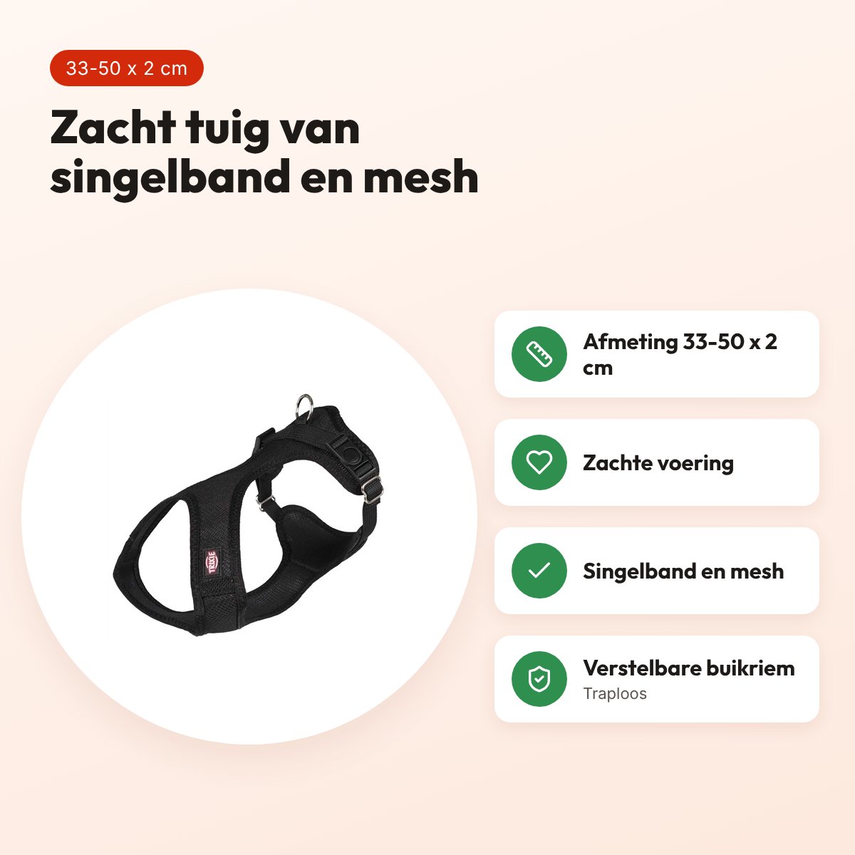 Trixie hondentuig Touring Comfort Soft zwart 33-50 x 2 cm – voordelen