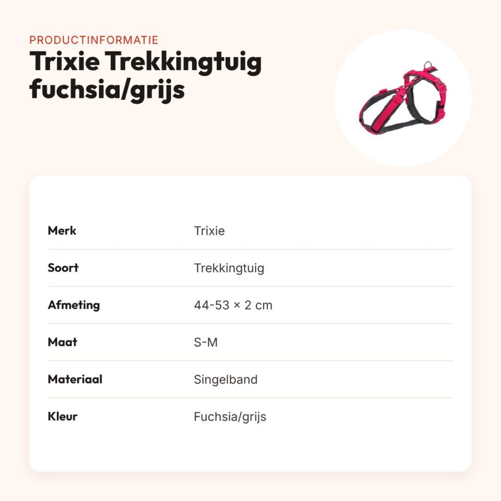 Trixie hondentuig Trekking fuchsia/grijs 44-53 cm – gevoerd, singelband – productinformatie
