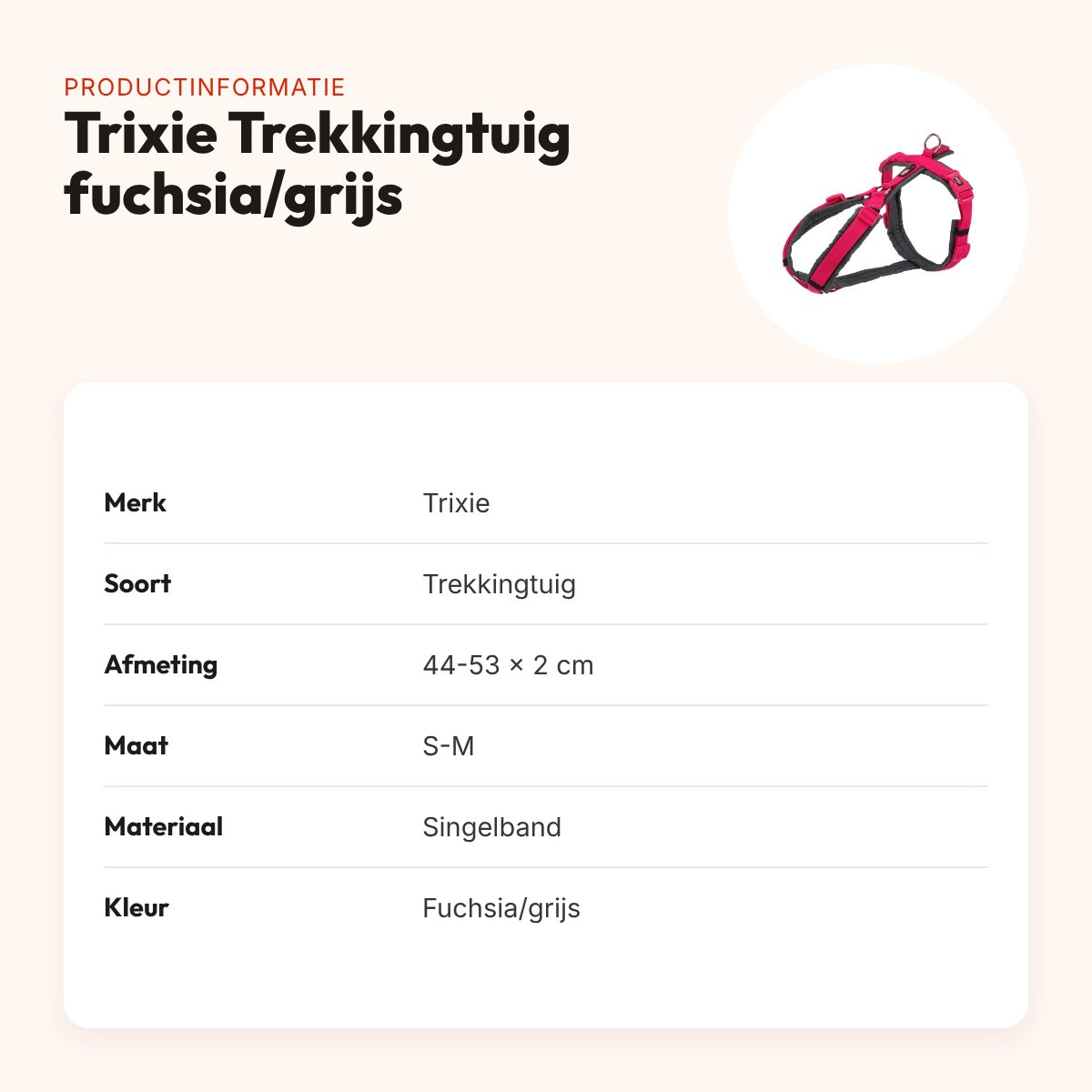 Trixie hondentuig Trekking fuchsia/grijs 44-53 cm – gevoerd, singelband – productinformatie