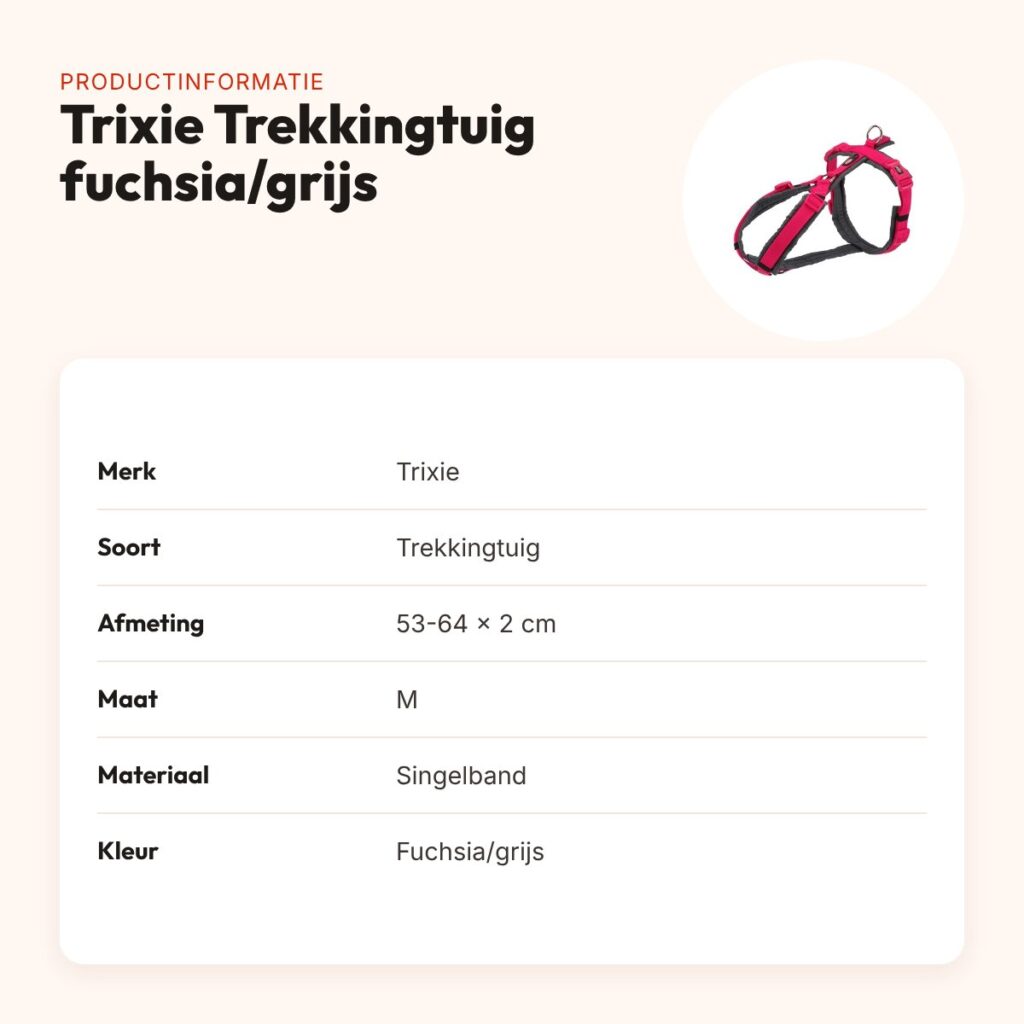 Trixie hondentuig Trekking fuchsia/grijs 53-64 cm – gevoerd, singelband – productinformatie
