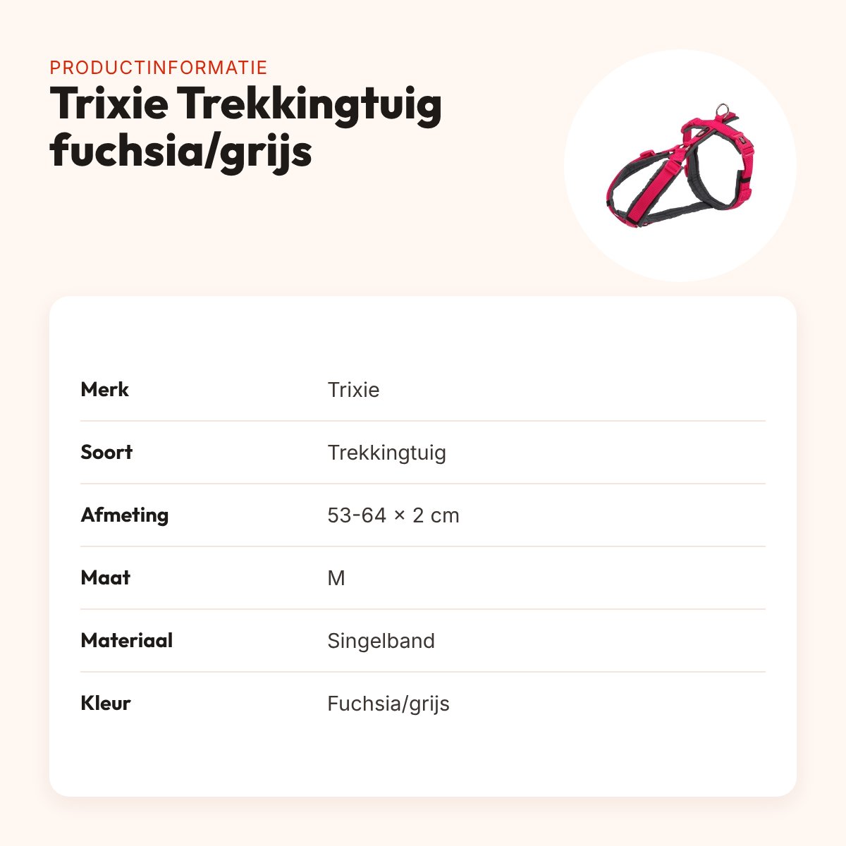 Trixie hondentuig Trekking fuchsia/grijs 53-64 cm – gevoerd, singelband – productinformatie