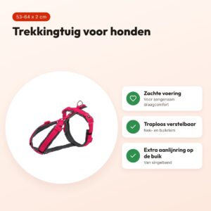 Trixie hondentuig Trekking fuchsia/grijs 53-64 cm – gevoerd, singelband – voordelen