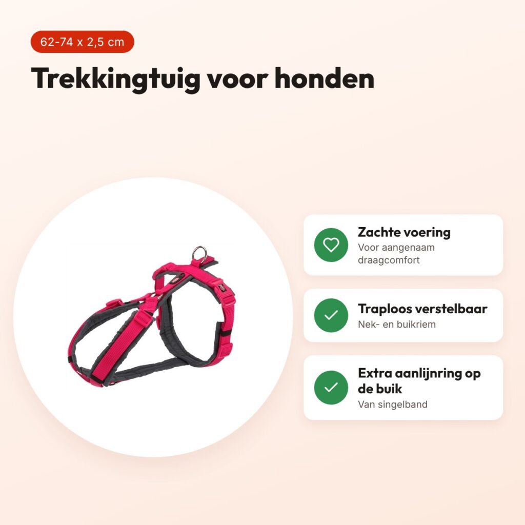 Trixie hondentuig Trekking fuchsia/grijs 62-74 cm – gevoerd, singelband – voordelen