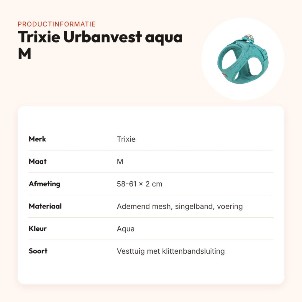 Trixie hondentuig Urbanvest mesh aqua M 58-61 x 2 cm – productinformatie