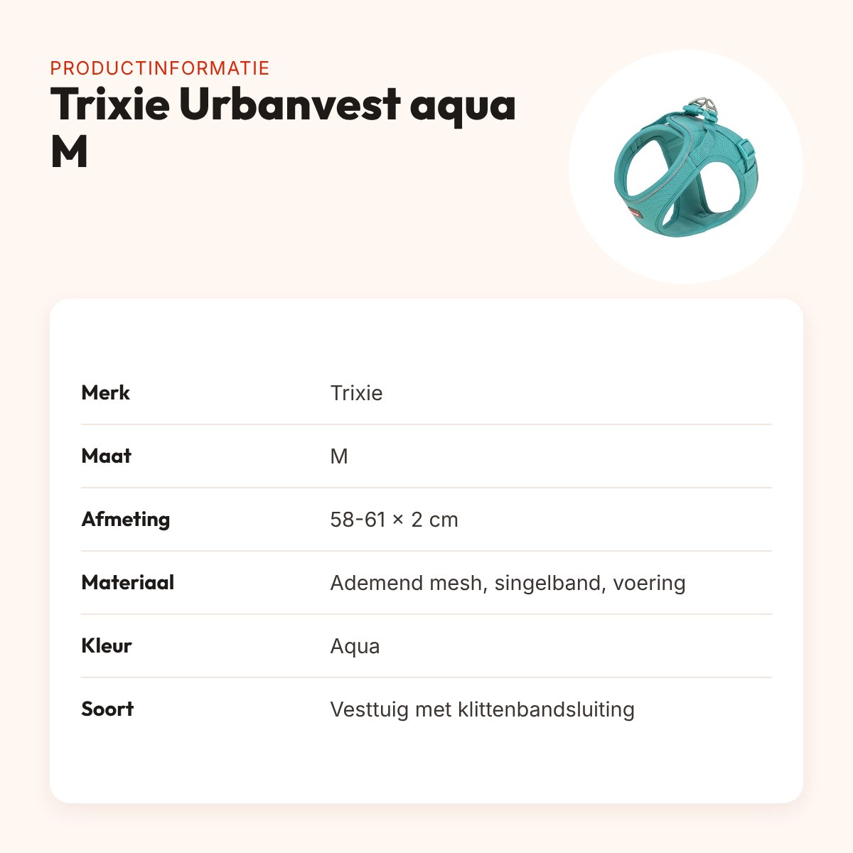 Trixie hondentuig Urbanvest mesh aqua M 58-61 x 2 cm – productinformatie