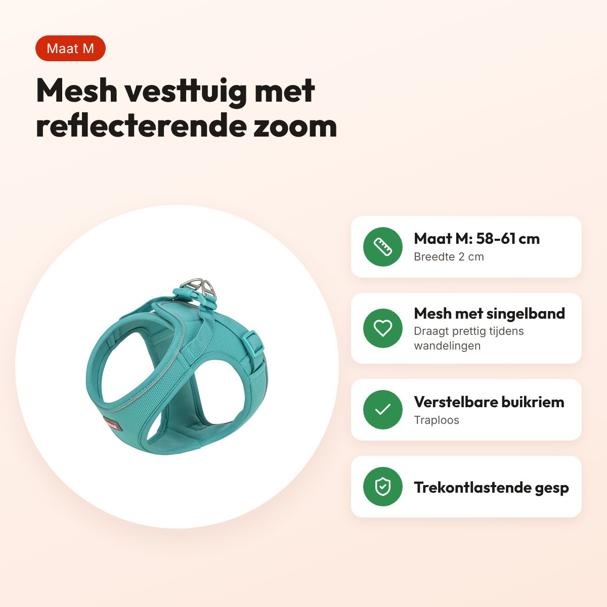 Trixie hondentuig Urbanvest mesh aqua M 58-61 x 2 cm – voordelen