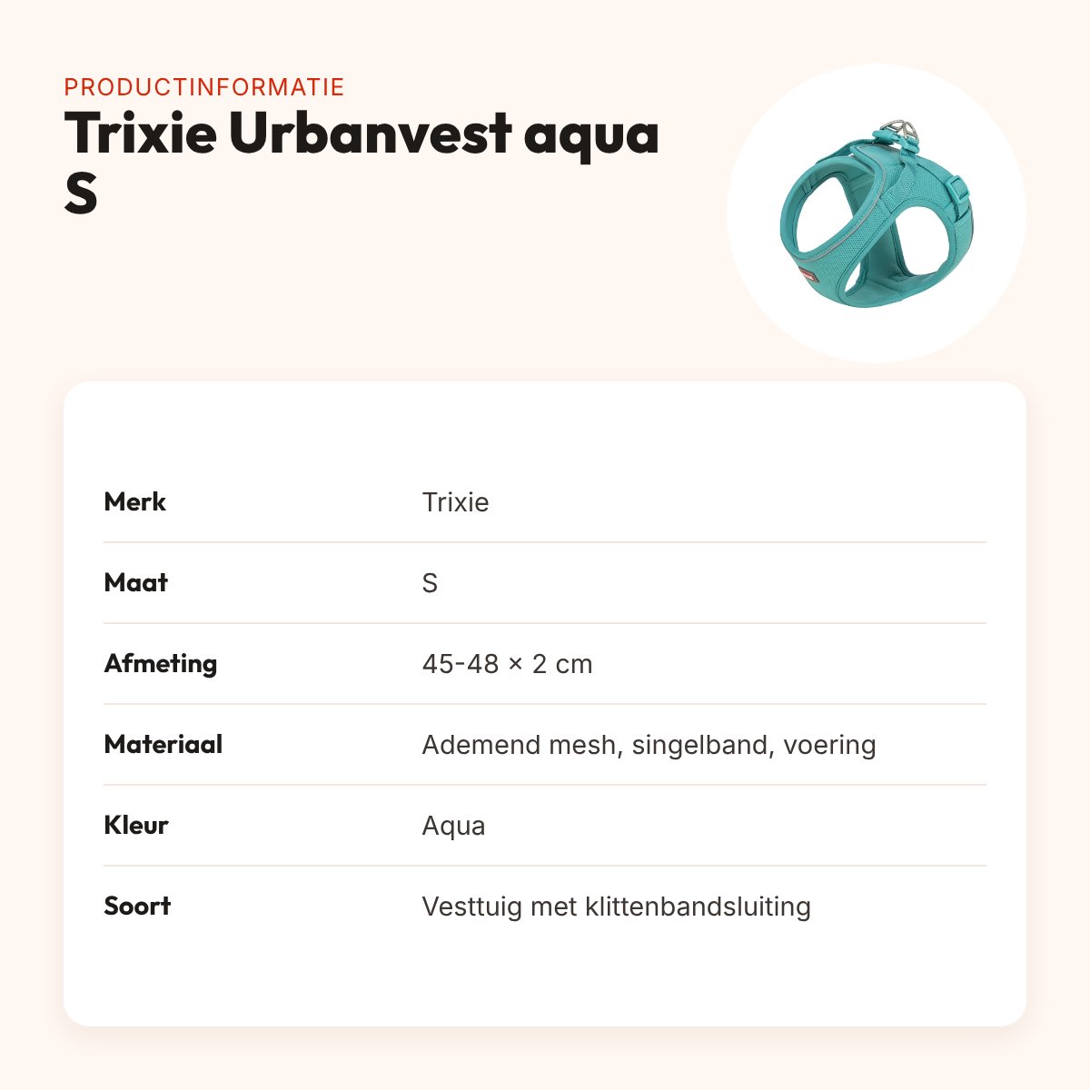 Trixie hondentuig Urbanvest mesh aqua S 45-48 x 2 cm – productinformatie
