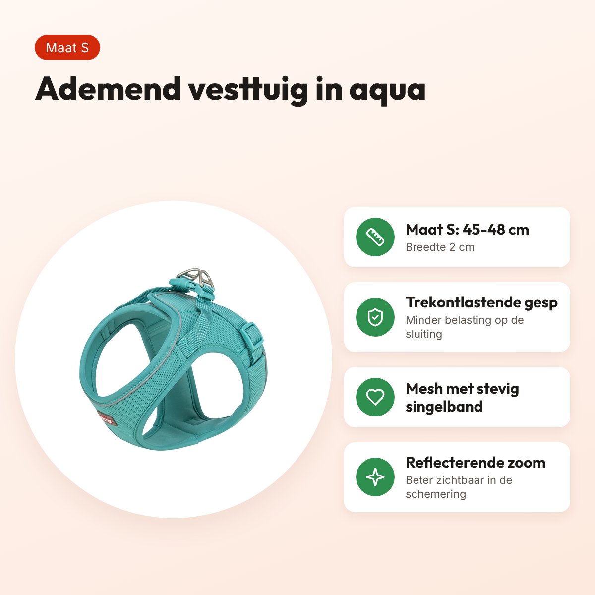 Trixie hondentuig Urbanvest mesh aqua S 45-48 x 2 cm – voordelen
