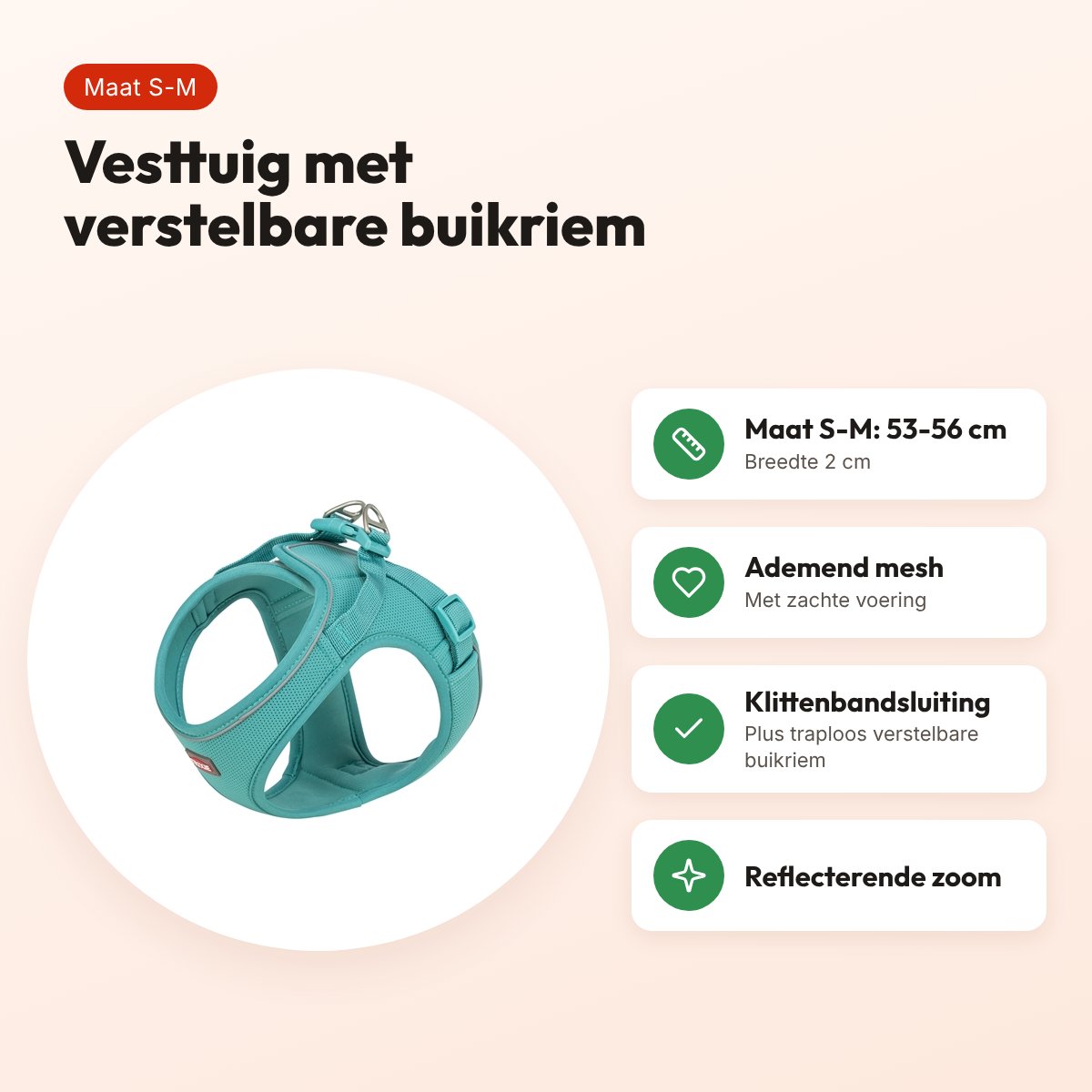 Trixie hondentuig Urbanvest mesh aqua S-M 53-56 x 2 cm – voordelen