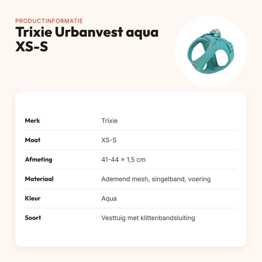 Trixie hondentuig Urbanvest mesh aqua XS-S 41-44 x 1,5 cm – productinformatie