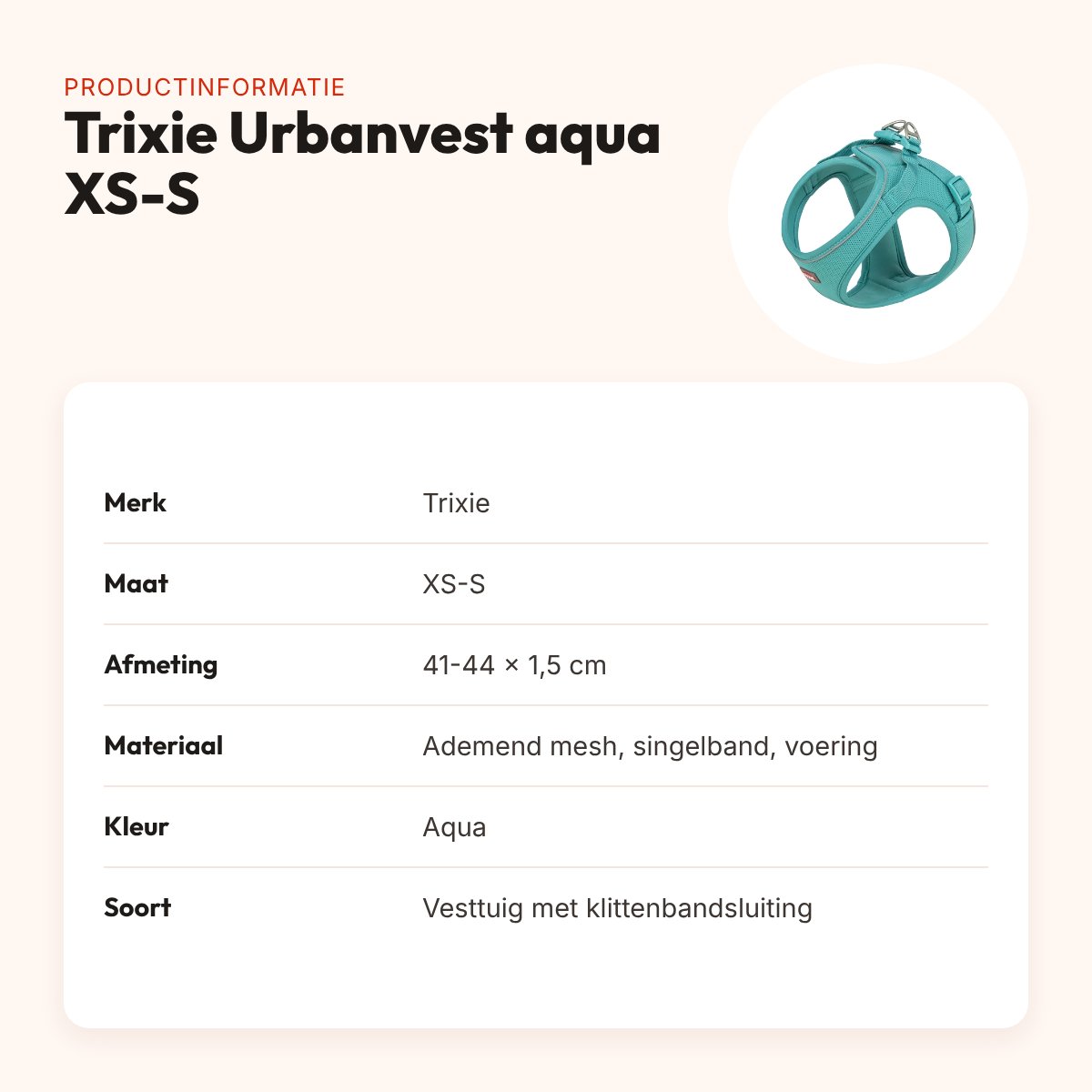 Trixie hondentuig Urbanvest mesh aqua XS-S 41-44 x 1,5 cm – productinformatie
