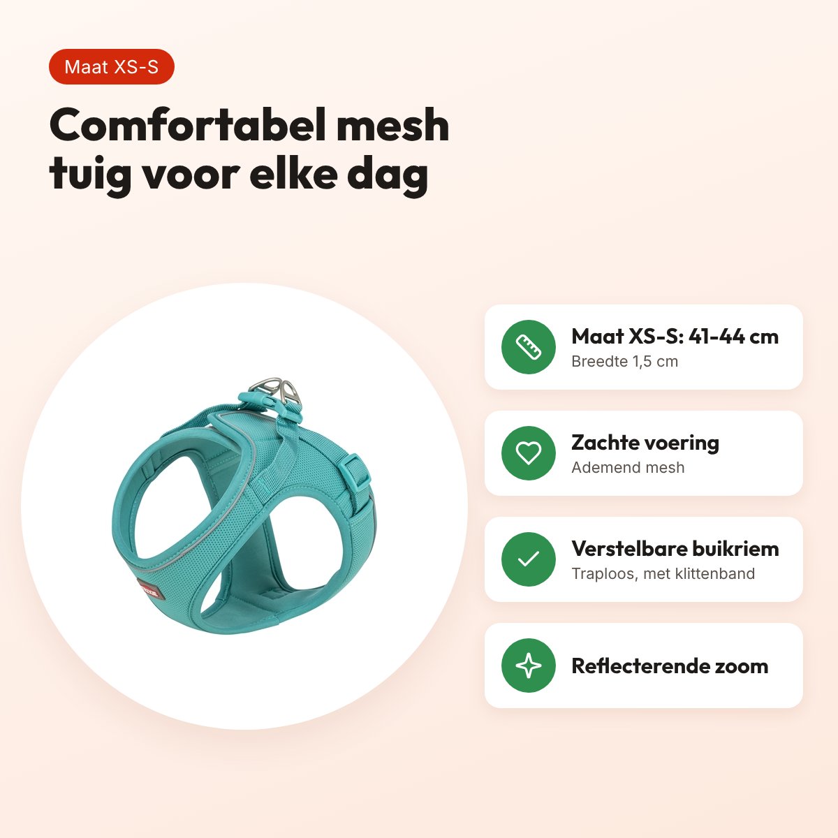 Trixie hondentuig Urbanvest mesh aqua XS-S 41-44 x 1,5 cm – voordelen