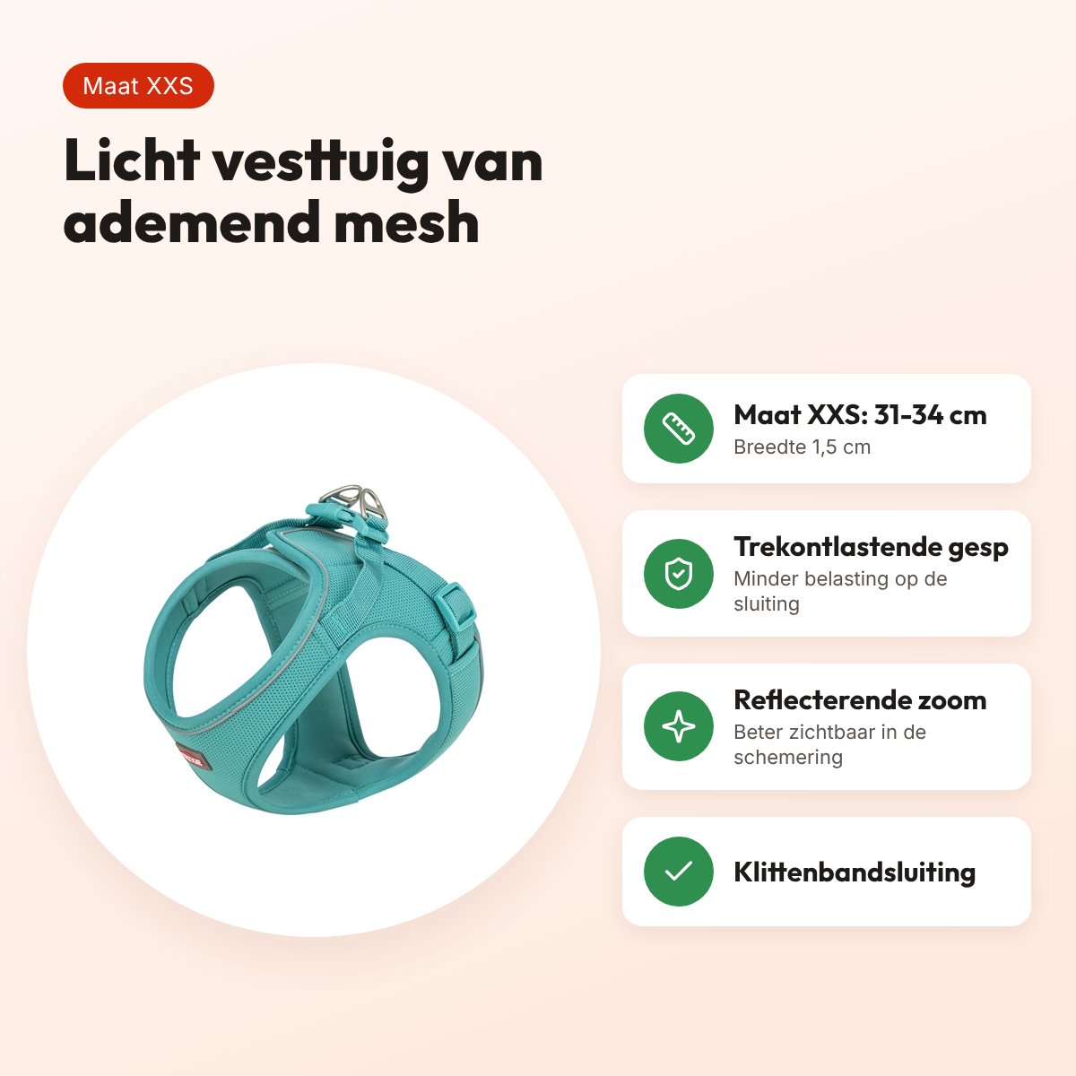 Trixie hondentuig Urbanvest mesh aqua XXS 31-34 x 1,5 cm – voordelen