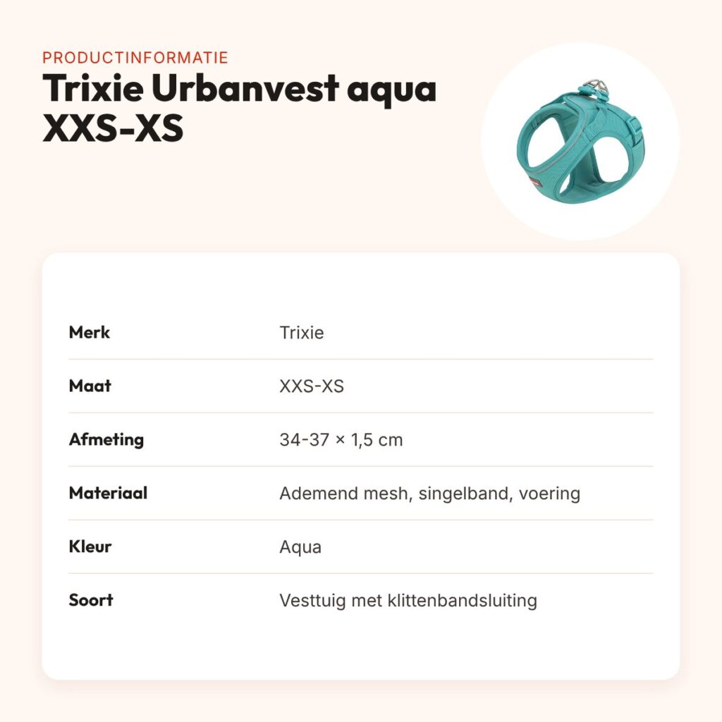 Trixie hondentuig Urbanvest mesh aqua XXS-XS 34-37 x 1,5 cm – productinformatie