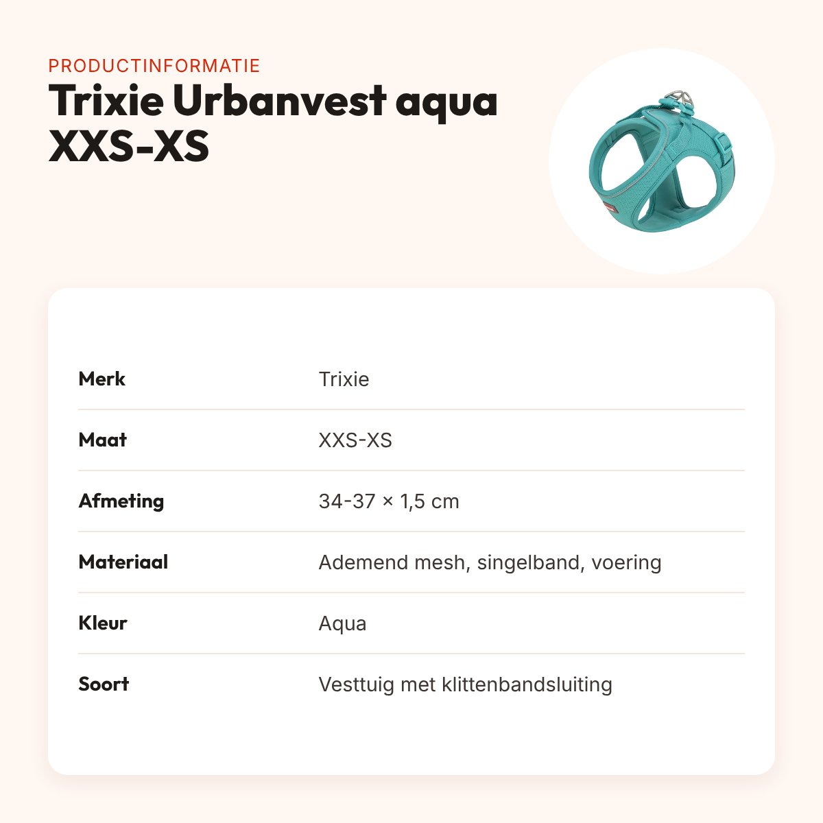 Trixie hondentuig Urbanvest mesh aqua XXS-XS 34-37 x 1,5 cm – productinformatie