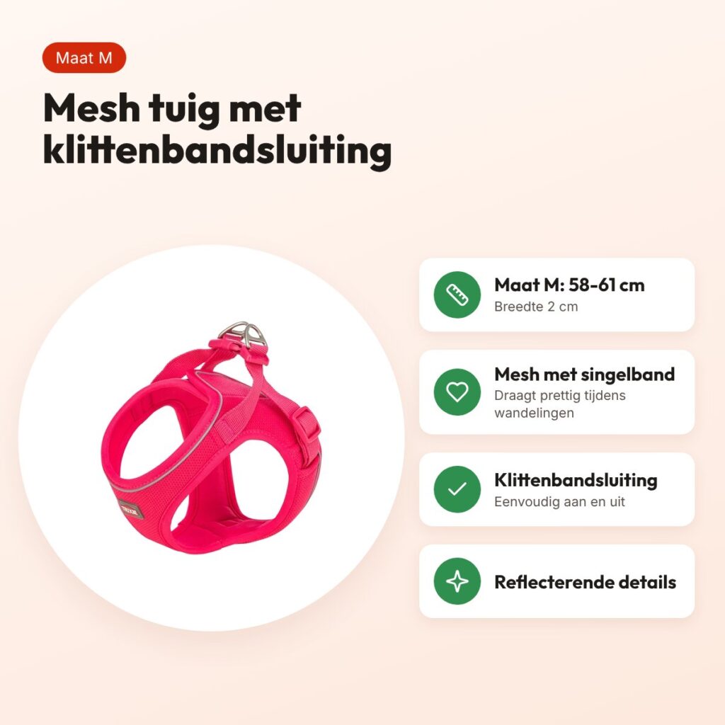 Trixie hondentuig Urbanvest mesh fuchsia M 58-61 x 2 cm – voordelen