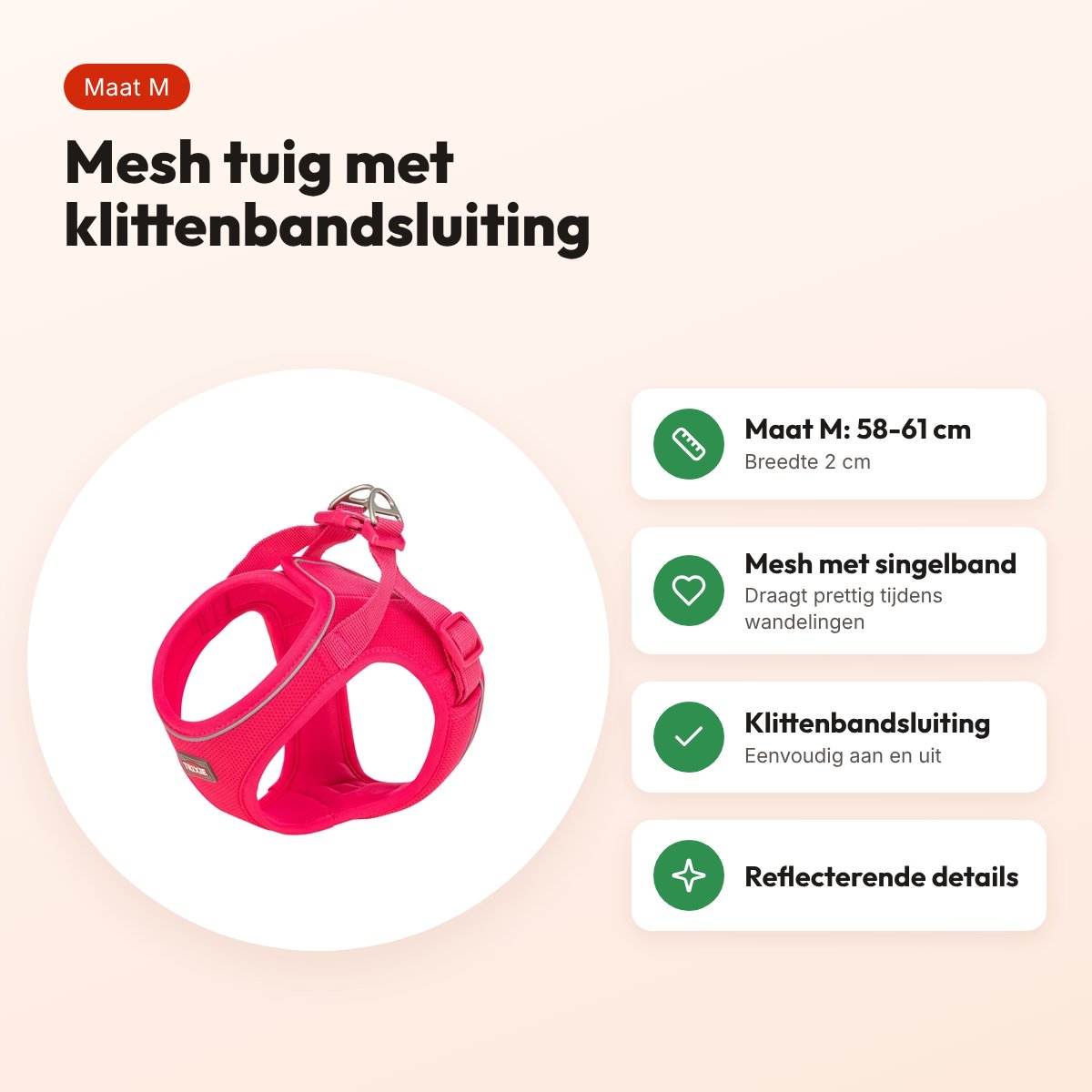 Trixie hondentuig Urbanvest mesh fuchsia M 58-61 x 2 cm – voordelen