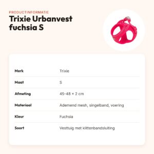 Trixie hondentuig Urbanvest mesh fuchsia S 45-48 x 2 cm – productinformatie