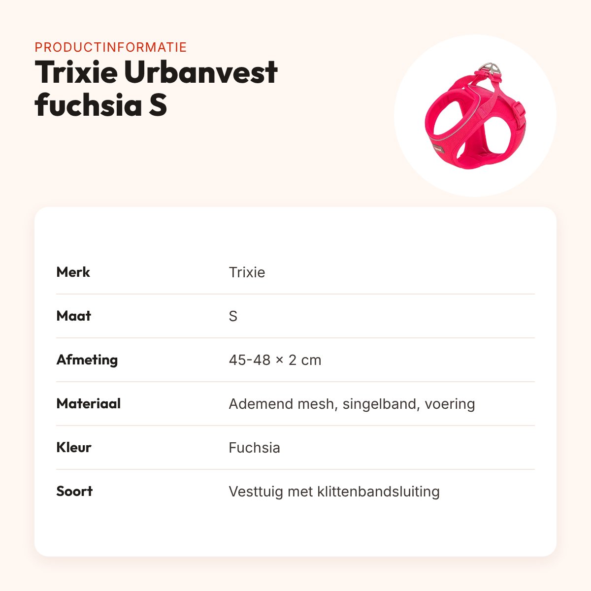 Trixie hondentuig Urbanvest mesh fuchsia S 45-48 x 2 cm – productinformatie