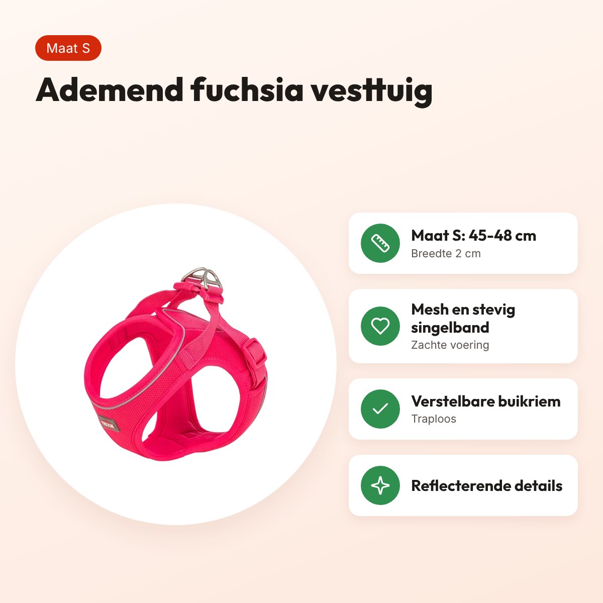 Trixie hondentuig Urbanvest mesh fuchsia S 45-48 x 2 cm – voordelen