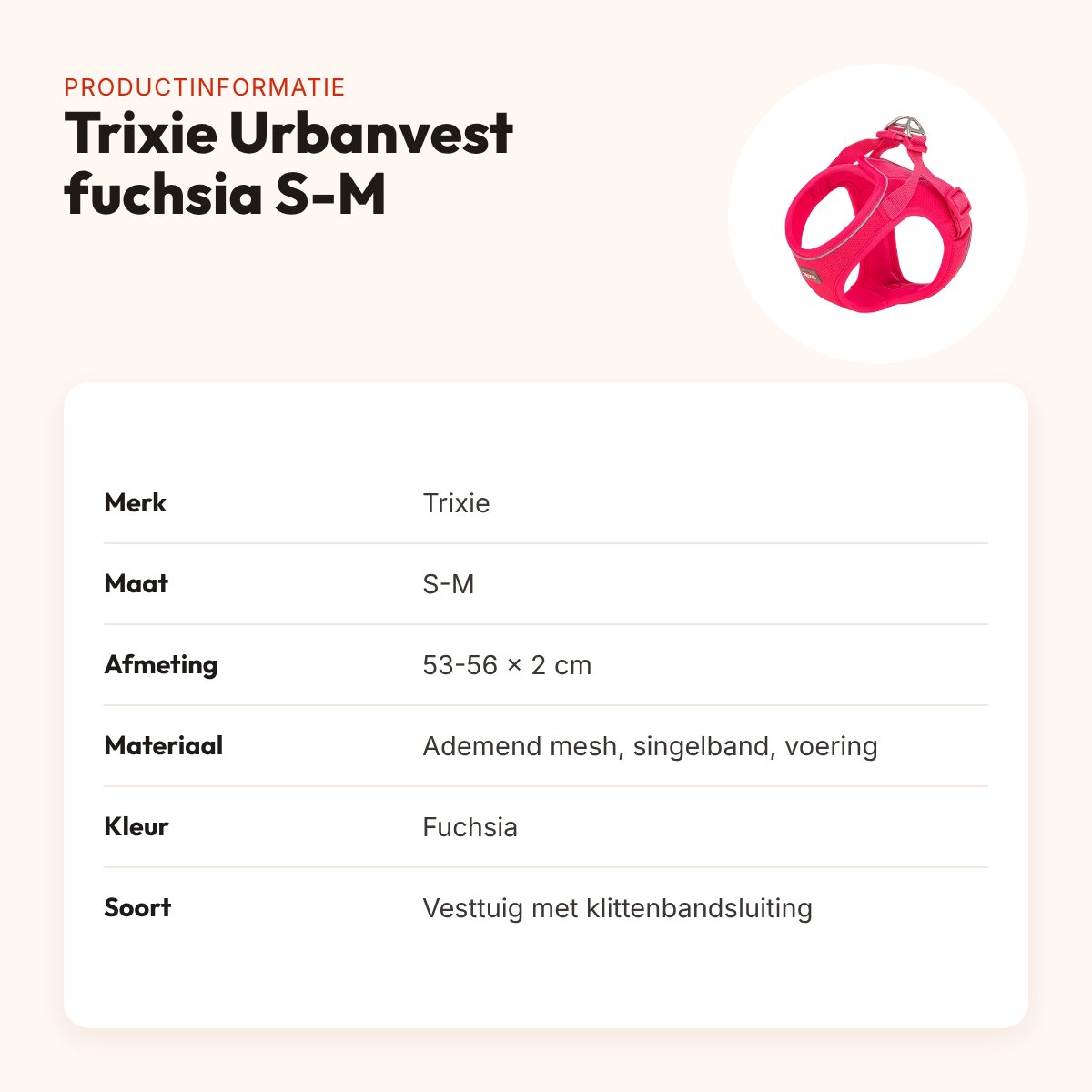 Trixie hondentuig Urbanvest mesh fuchsia S-M 53-56 x 2 cm – productinformatie