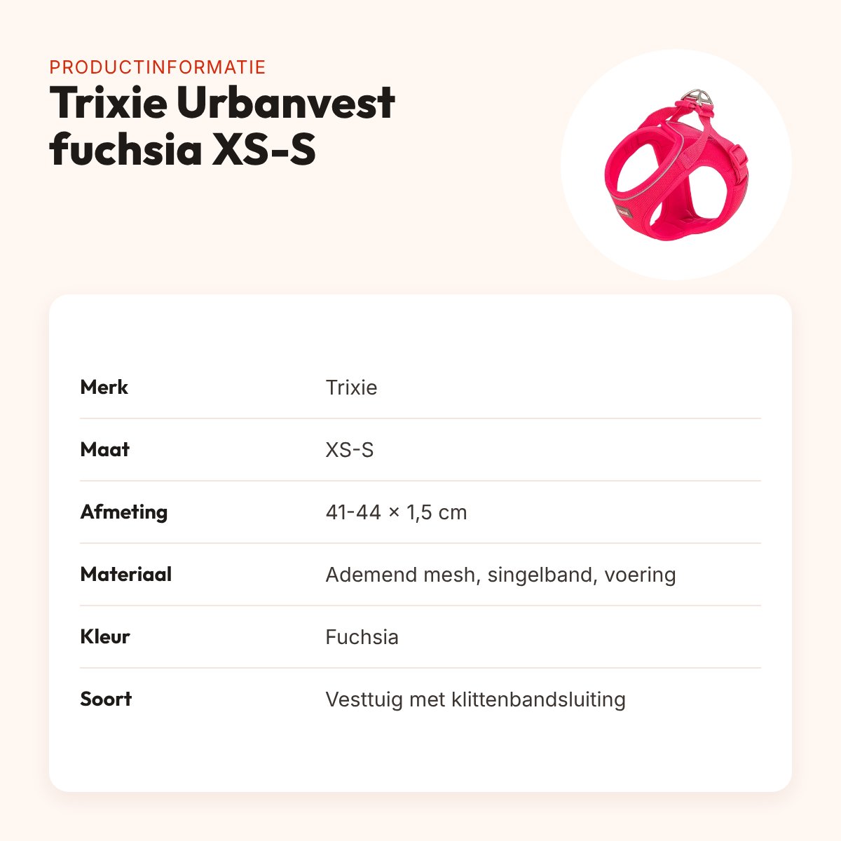 Trixie hondentuig Urbanvest mesh fuchsia XS-S 41-44 x 1,5 cm – productinformatie