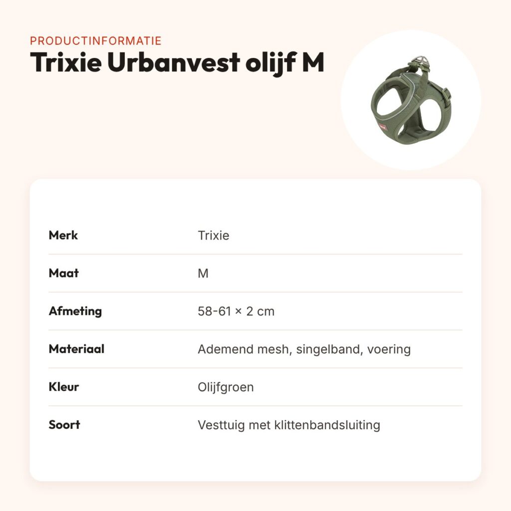 Trixie hondentuig Urbanvest mesh olijfgroen M 58-61 x 2 cm – productinformatie