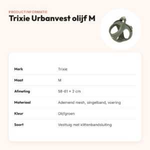 Trixie hondentuig Urbanvest mesh olijfgroen M 58-61 x 2 cm – productinformatie