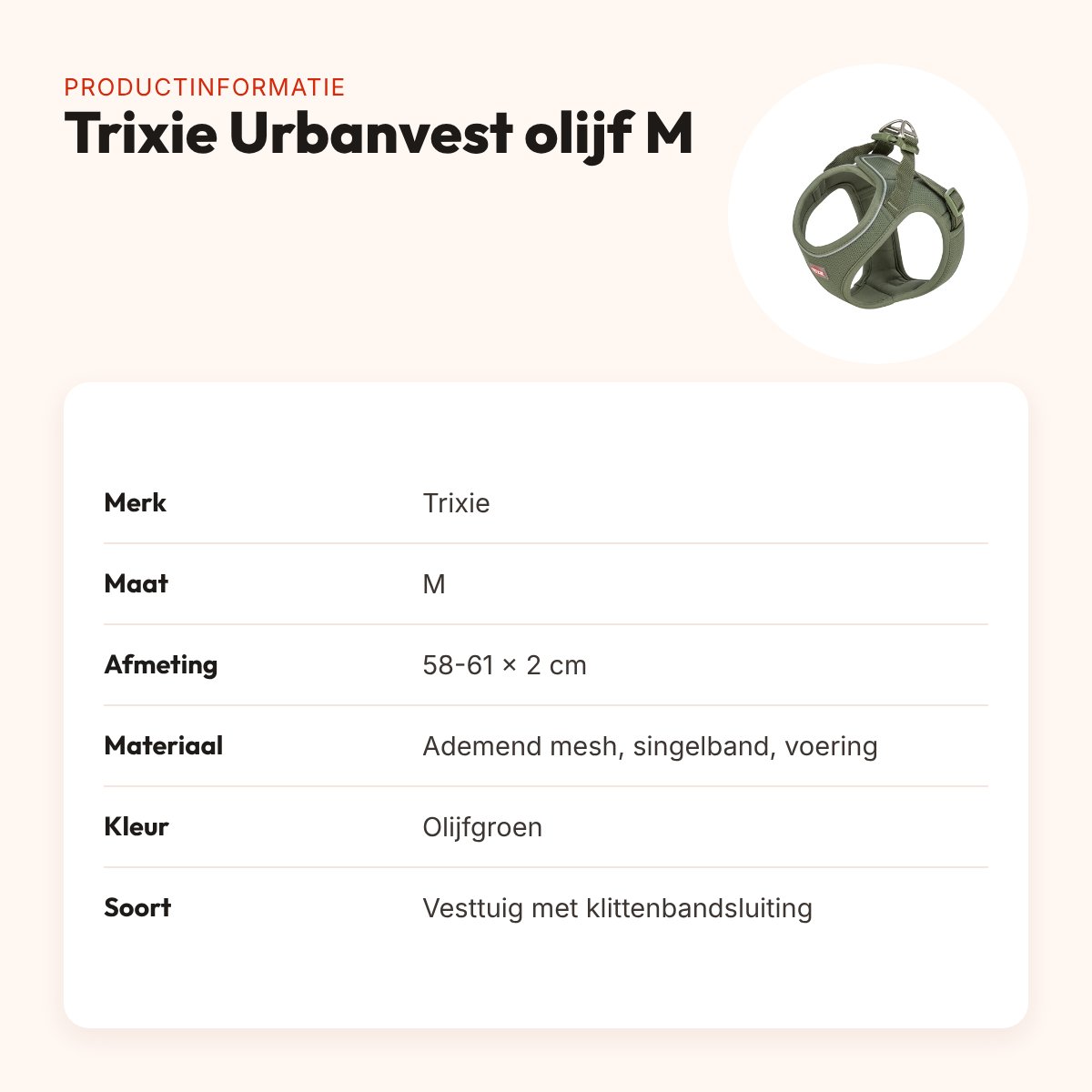 Trixie hondentuig Urbanvest mesh olijfgroen M 58-61 x 2 cm – productinformatie