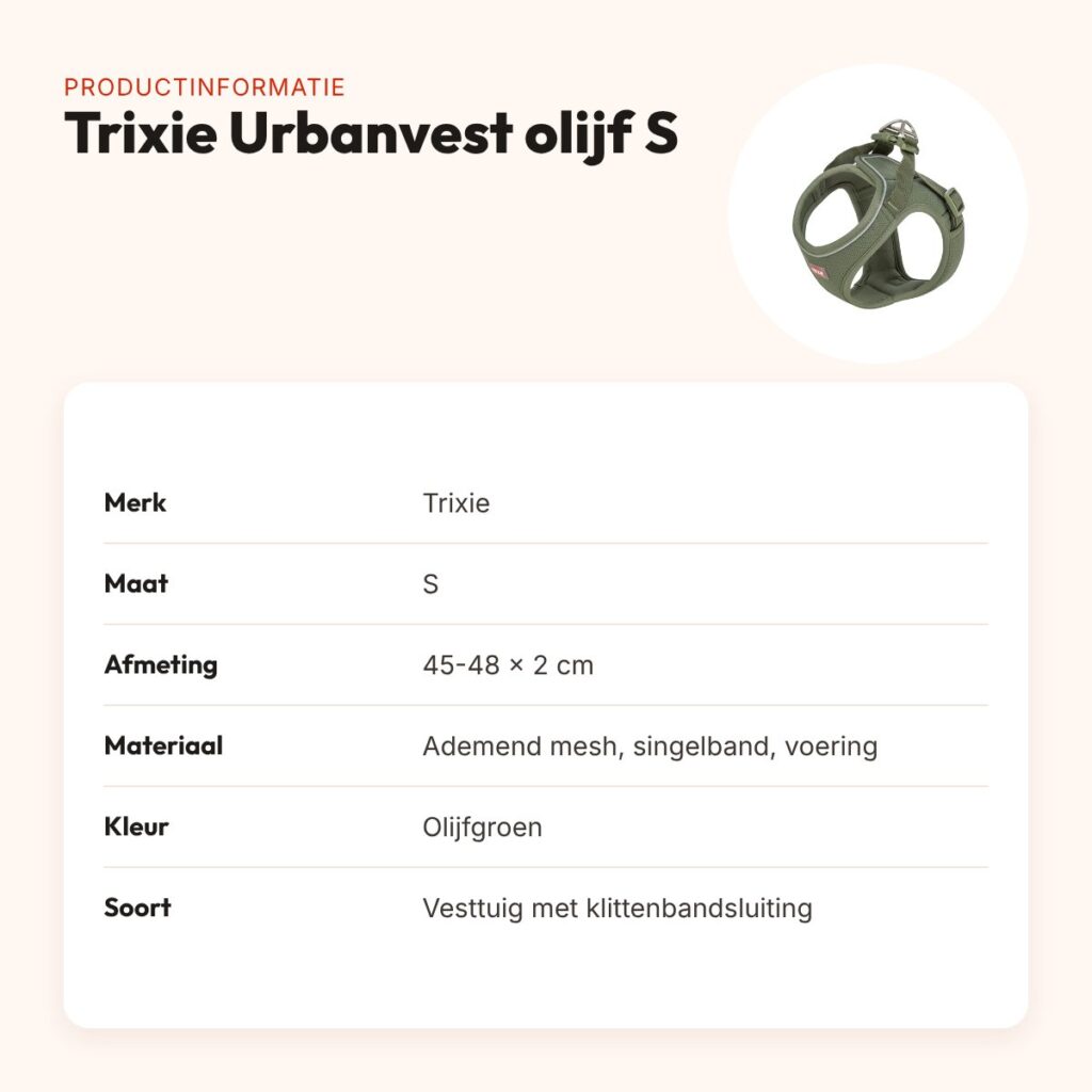 Trixie hondentuig Urbanvest mesh olijfgroen S 45-48 x 2 cm – productinformatie
