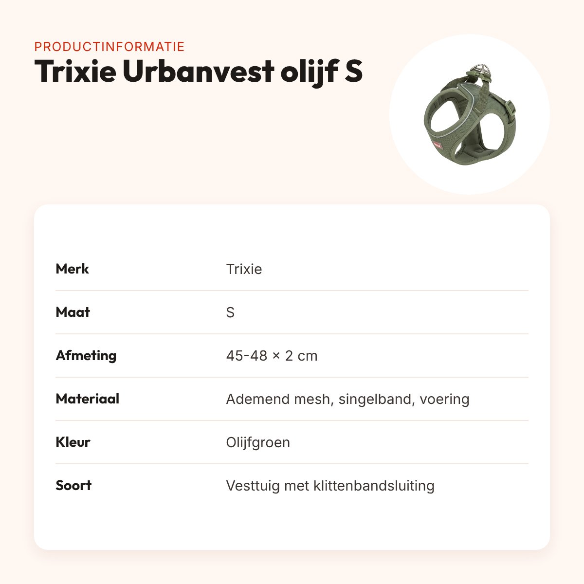 Trixie hondentuig Urbanvest mesh olijfgroen S 45-48 x 2 cm – productinformatie
