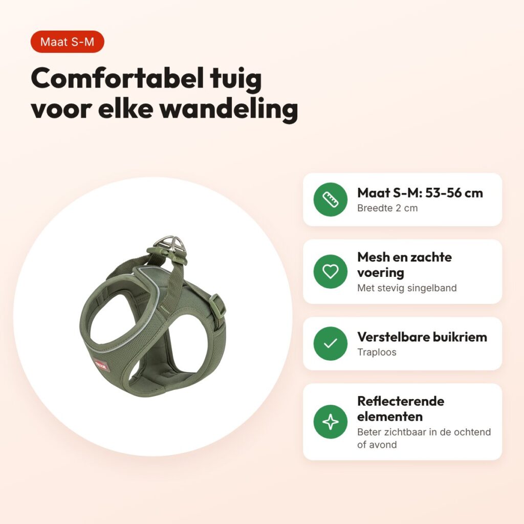 Trixie hondentuig Urbanvest mesh olijfgroen S-M 53-56 x 2 cm – voordelen