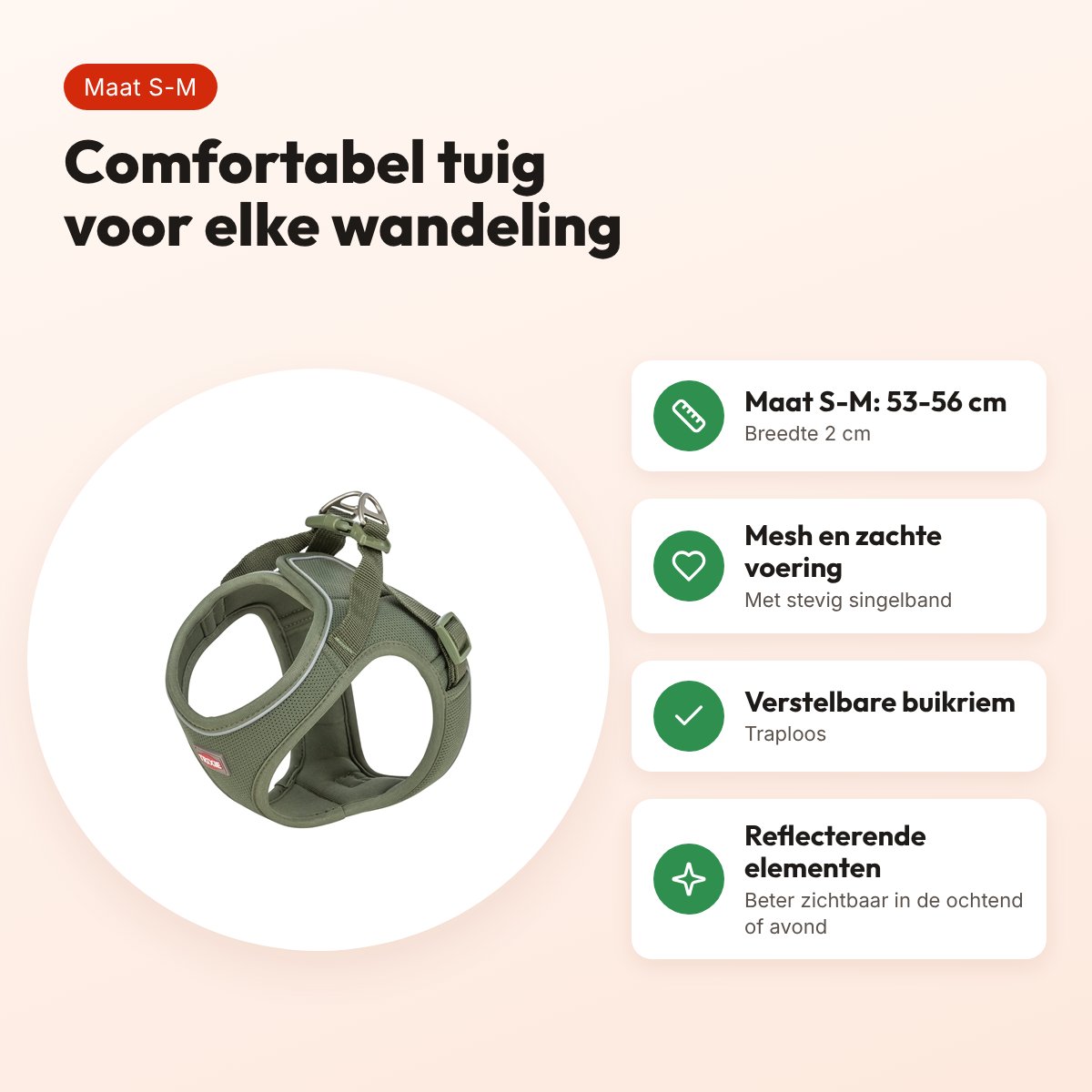 Trixie hondentuig Urbanvest mesh olijfgroen S-M 53-56 x 2 cm – voordelen