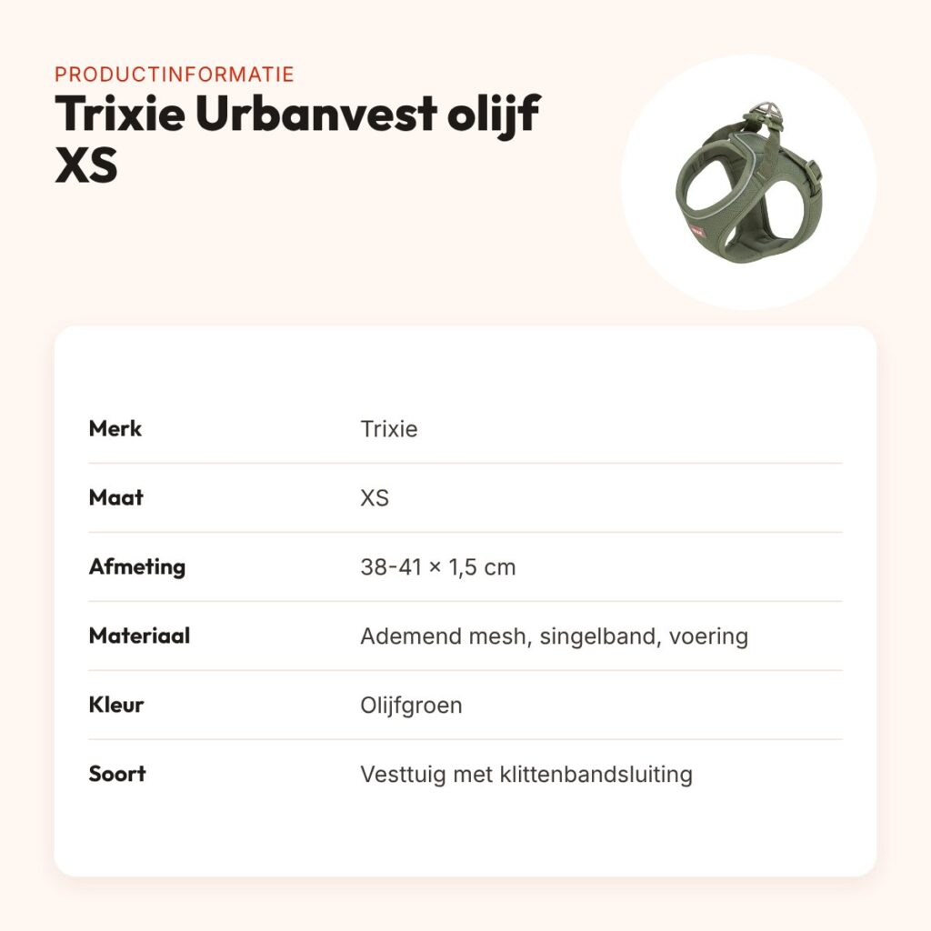 Trixie hondentuig Urbanvest mesh olijfgroen XS 38-41 x 1,5 cm – productinformatie