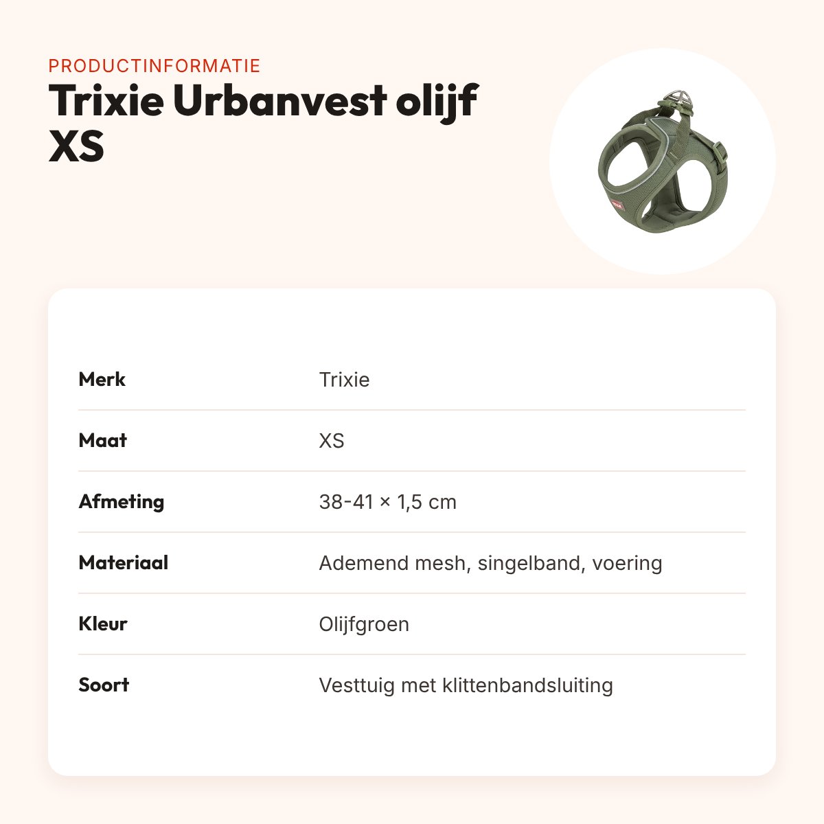 Trixie hondentuig Urbanvest mesh olijfgroen XS 38-41 x 1,5 cm – productinformatie