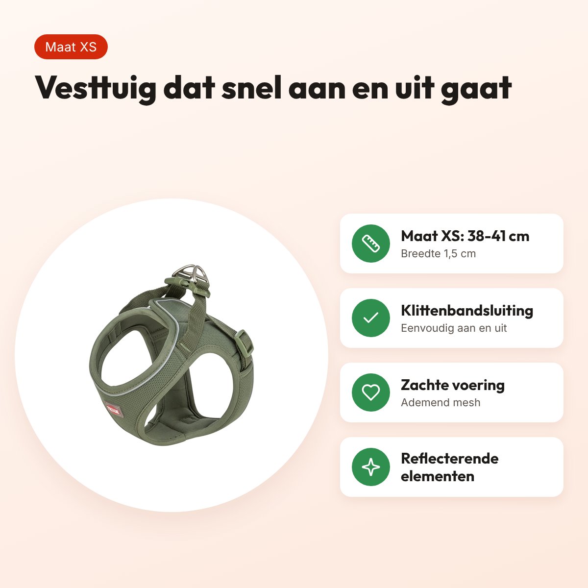 Trixie hondentuig Urbanvest mesh olijfgroen XS 38-41 x 1,5 cm – voordelen