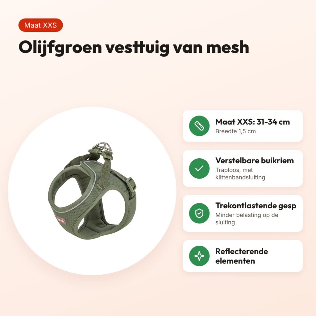 Trixie hondentuig Urbanvest mesh olijfgroen XXS 31-34 x 1,5 cm – voordelen