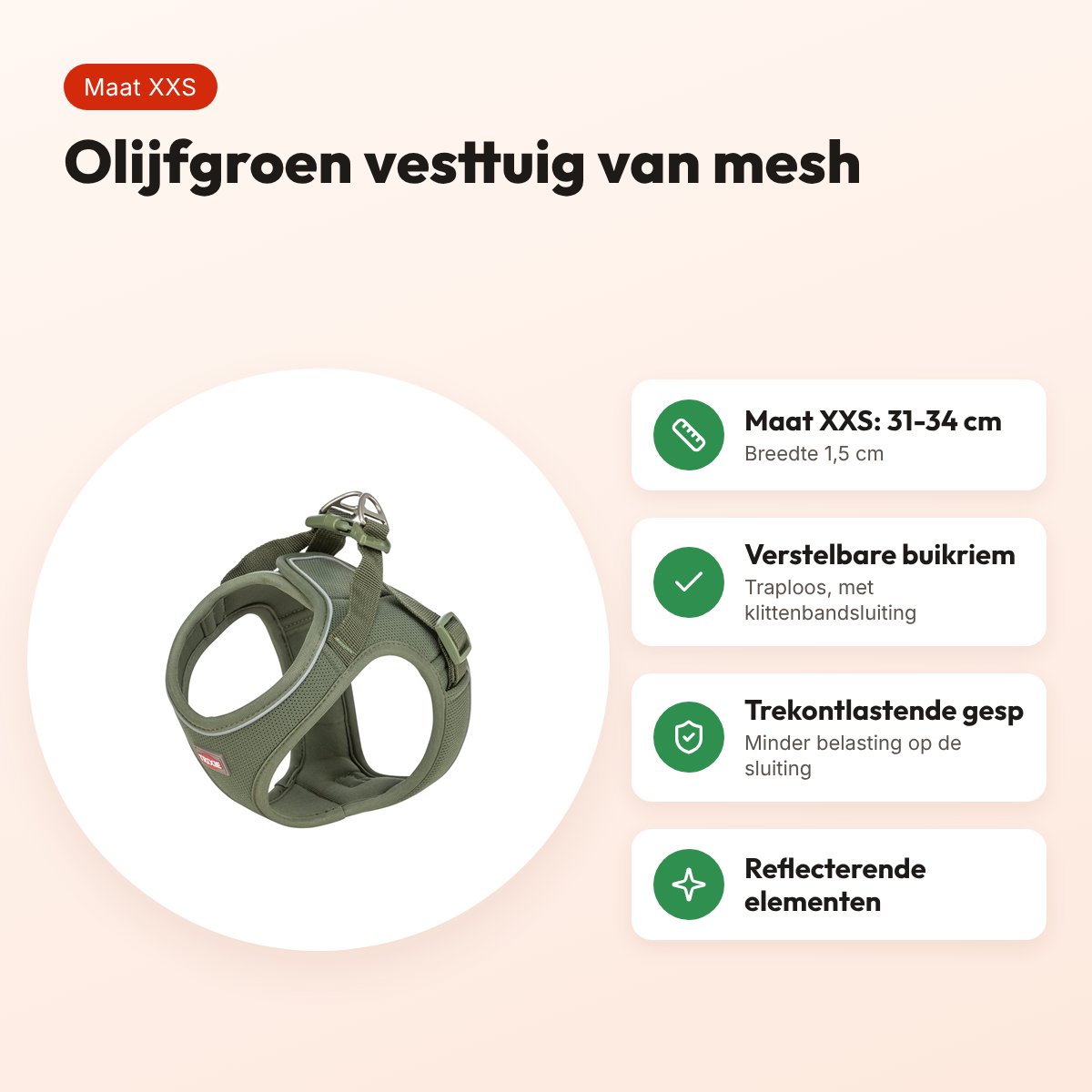 Trixie hondentuig Urbanvest mesh olijfgroen XXS 31-34 x 1,5 cm – voordelen