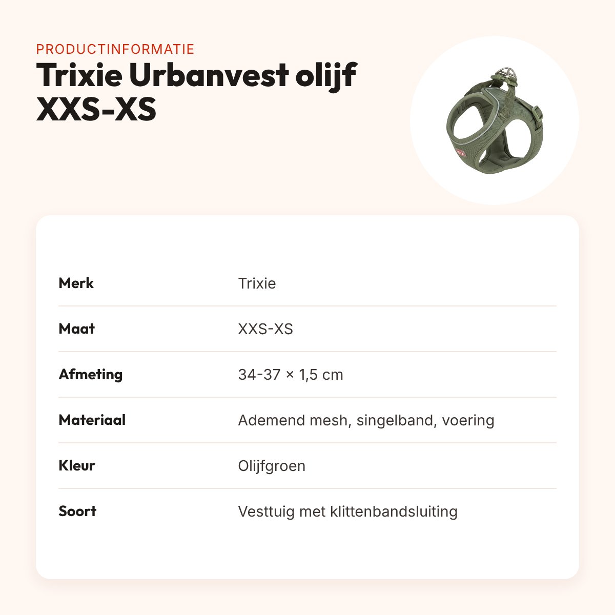 Trixie hondentuig Urbanvest mesh olijfgroen XXS-XS 34-37 x 1,5 cm – productinformatie