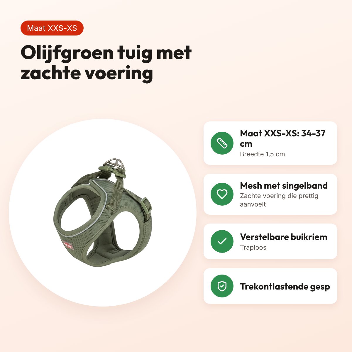 Trixie hondentuig Urbanvest mesh olijfgroen XXS-XS 34-37 x 1,5 cm – voordelen