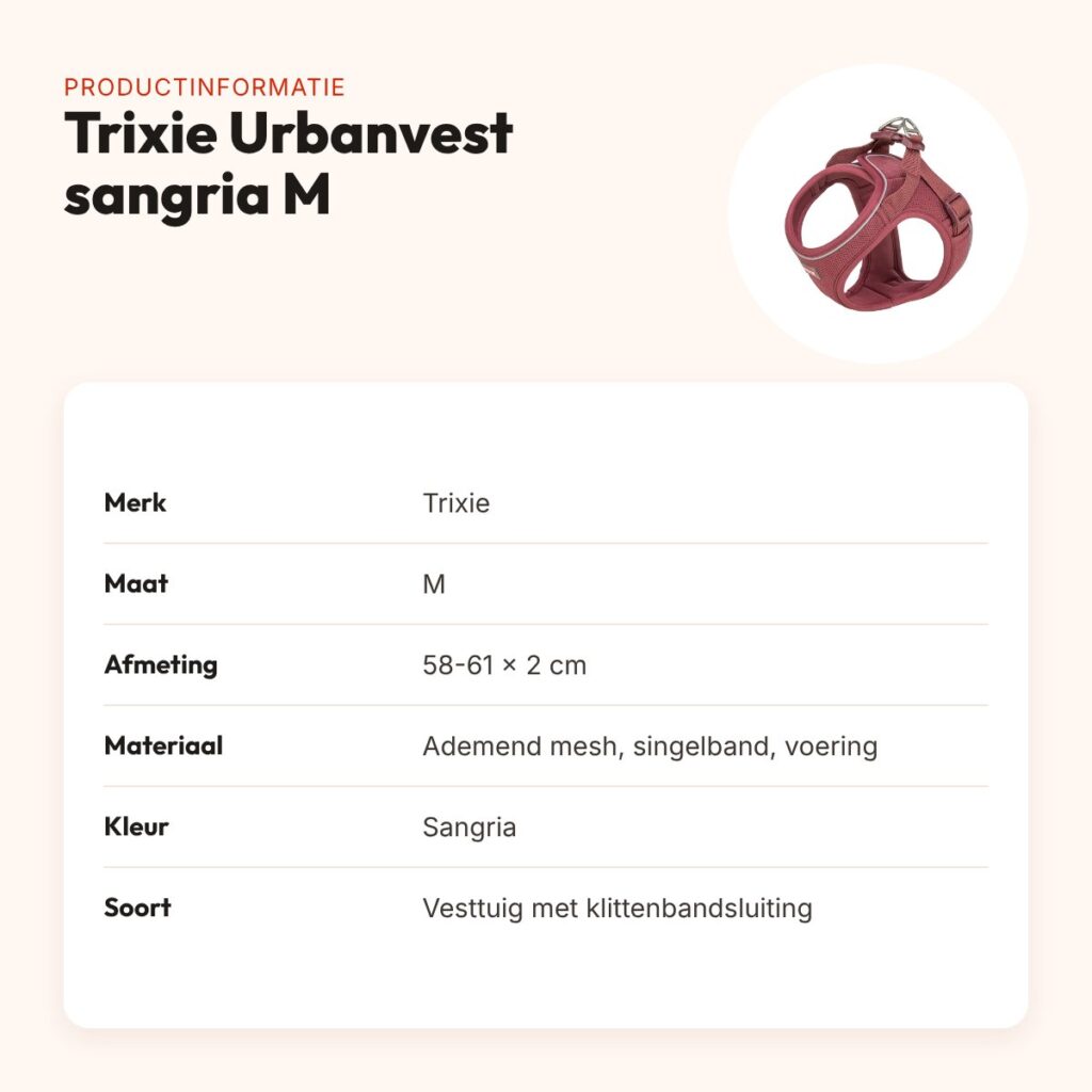 Trixie hondentuig Urbanvest mesh sangria M 58-61 x 2 cm – productinformatie