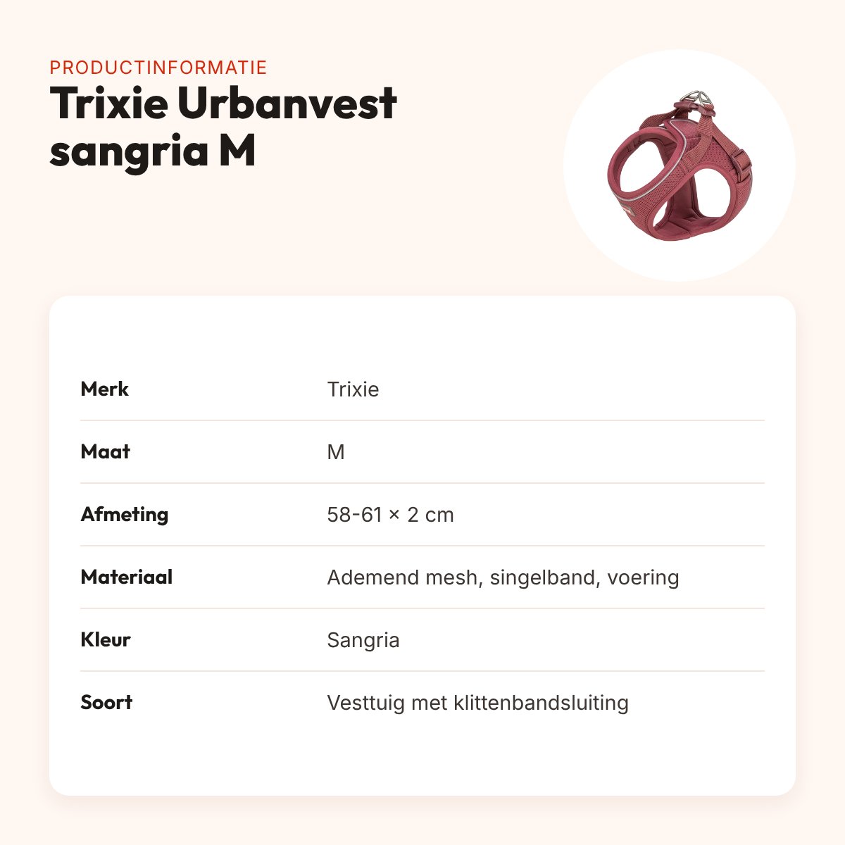 Trixie hondentuig Urbanvest mesh sangria M 58-61 x 2 cm – productinformatie